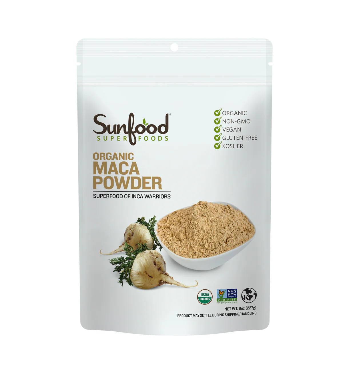 Sunfood Superfoods Organic Maca Powder for Men & Women – Maca Root Powder Organic with Adaptogens, Use in Smoothies & Other Recipes, Peruvian, Vegan – 8 Oz Bag
