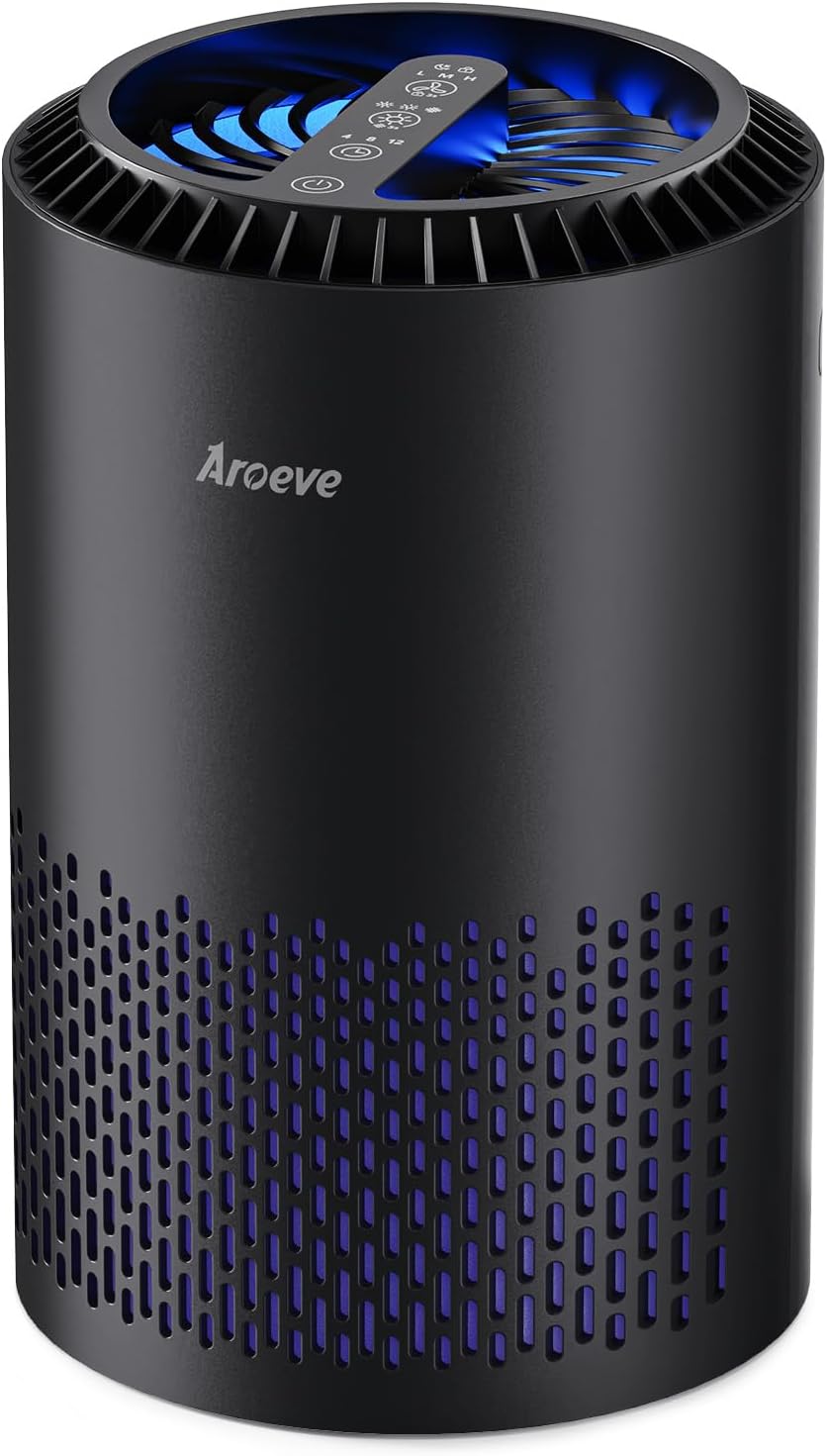 AROEVE Air Purifiers for Bedroom with Sleep Mode Speed Control-MK01A(Black) | Energy Star Efficiency, Meet Global Recycled Standard, 360-Degree Air Inlets, 22dB Noise Level, Aromatherapy Function