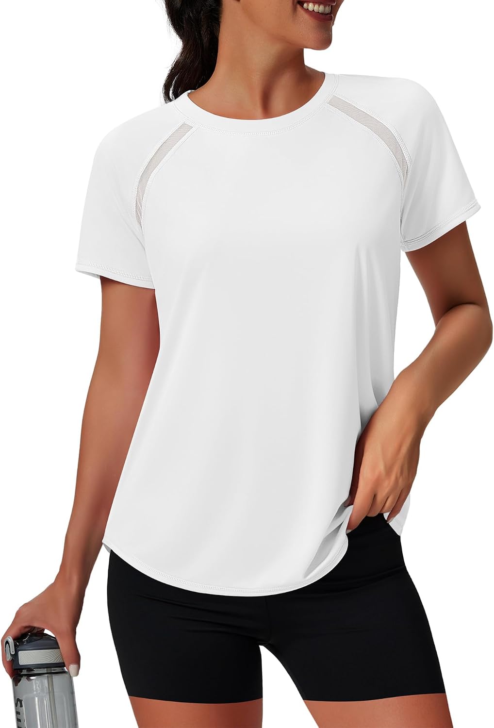 NIASHOT Womens Workout Tops Short Sleeve Yoga Pilates Outfits Athletic Gym Running UV Protection Shirts with Mesh