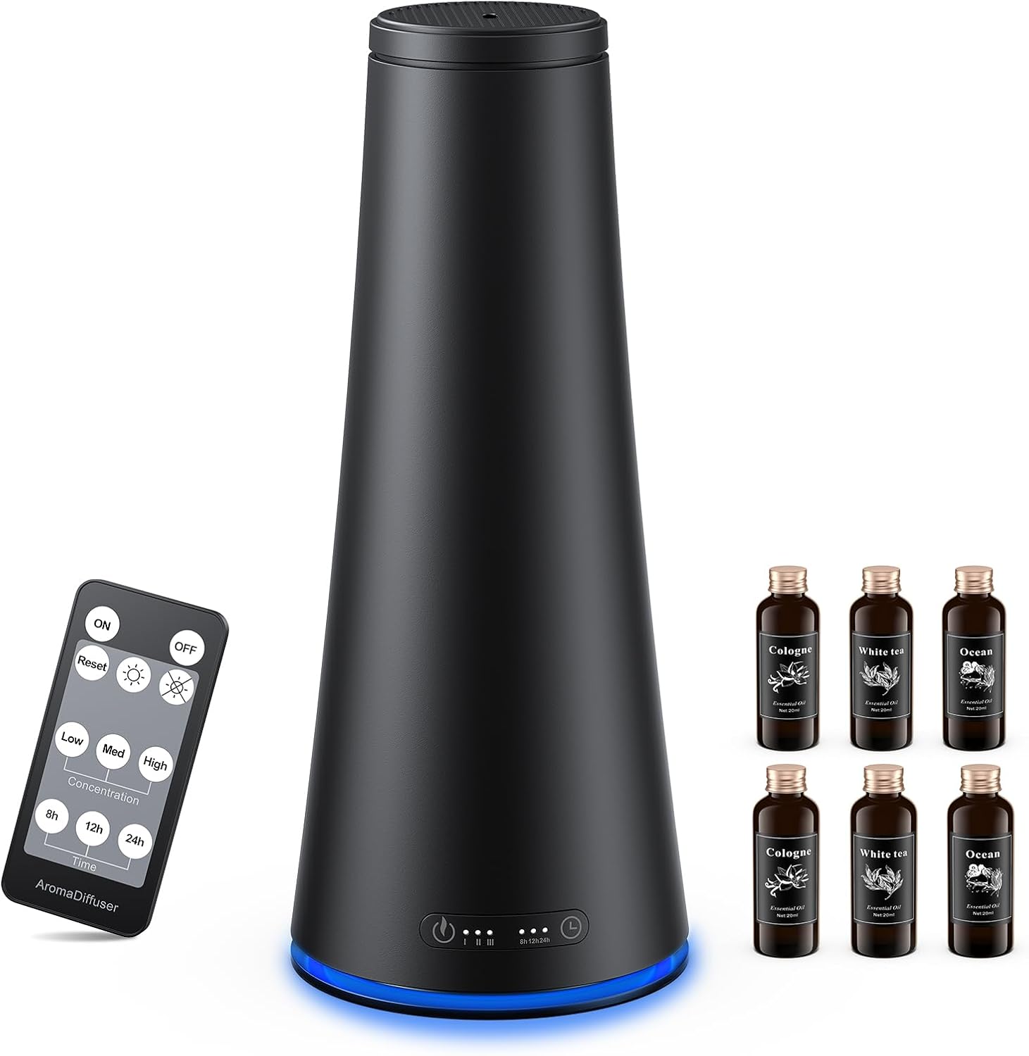 Scent Diffuser Starter Kit, Hotel Diffuser with 6 Essential Oils, Waterless Essential Oil Diffuser Large Room Up to 2000 Sq.Ft, Air Diffusers for Home and Office, Cold Air Aromatherapy Diffuser(Black)
