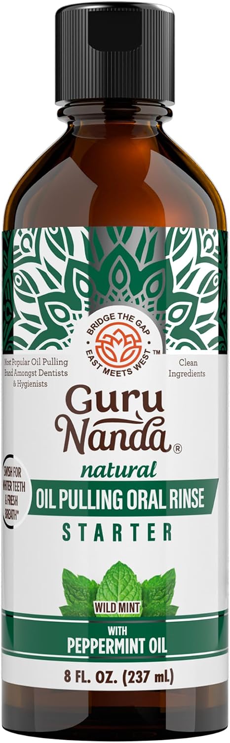 GuruNanda Starter Coconut Oil Pulling Mouthwash with Peppermint Oil, 8oz