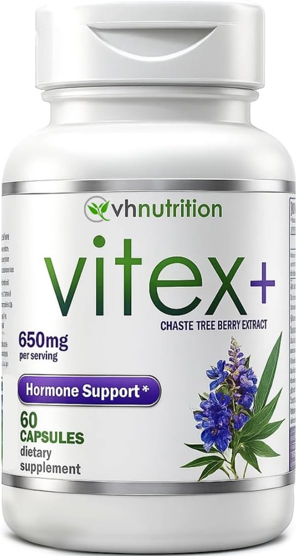 VH Nutrition VITEX+ | Vitex Chasteberry Supplement for Women | Hormonal Balance* and Fertility Support* | 650mg Per Serving of Vitex Berry Extract Powder | 60 Capsules