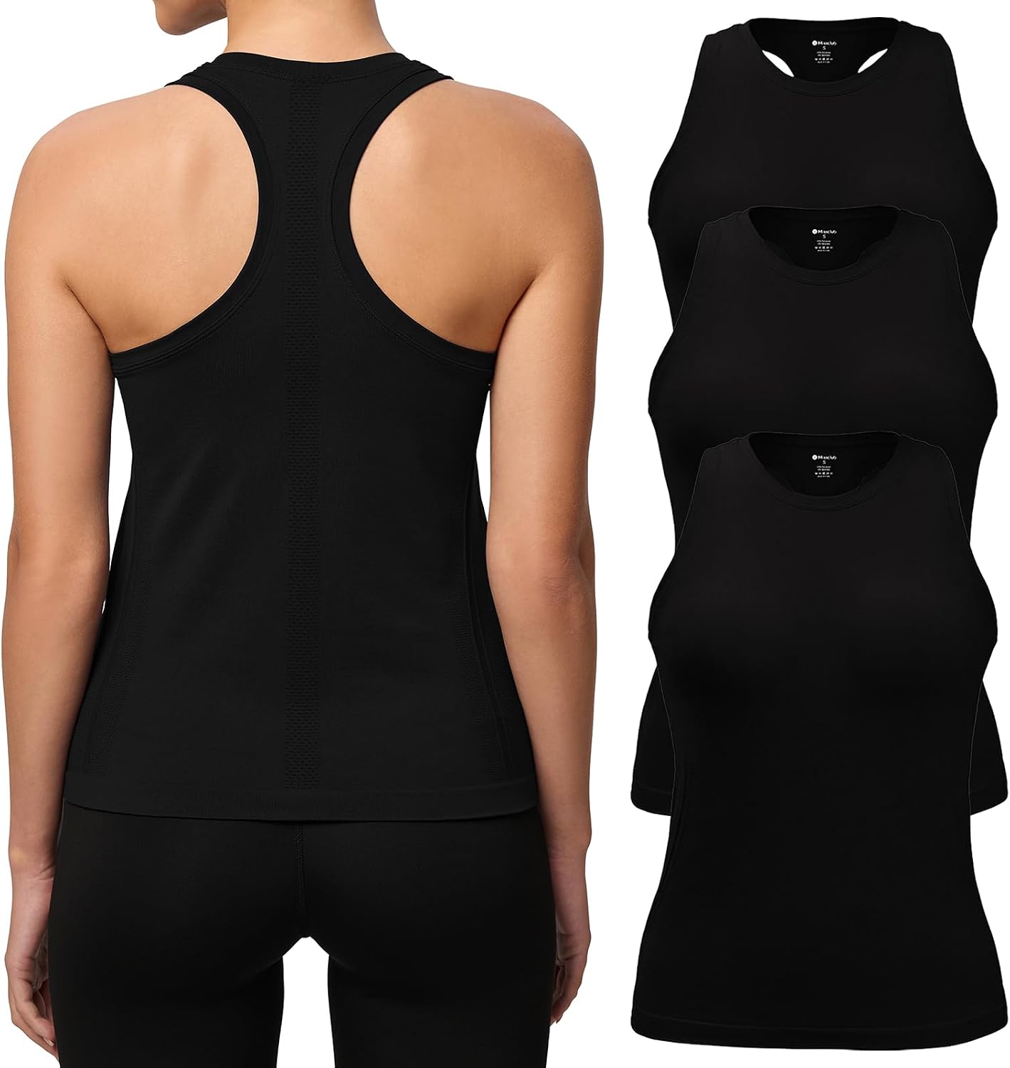 3 Pack Workout Tank Tops for Women Seamless Racerback Athletic Top