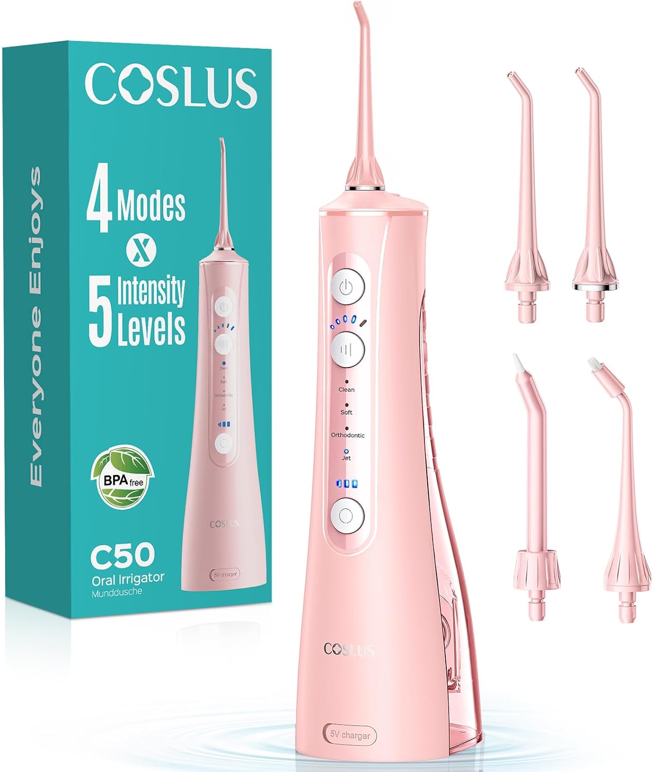 COSLUS ADA Accepted C50 Water Dental Flosser, 4 Modes 5 Intensity Levels