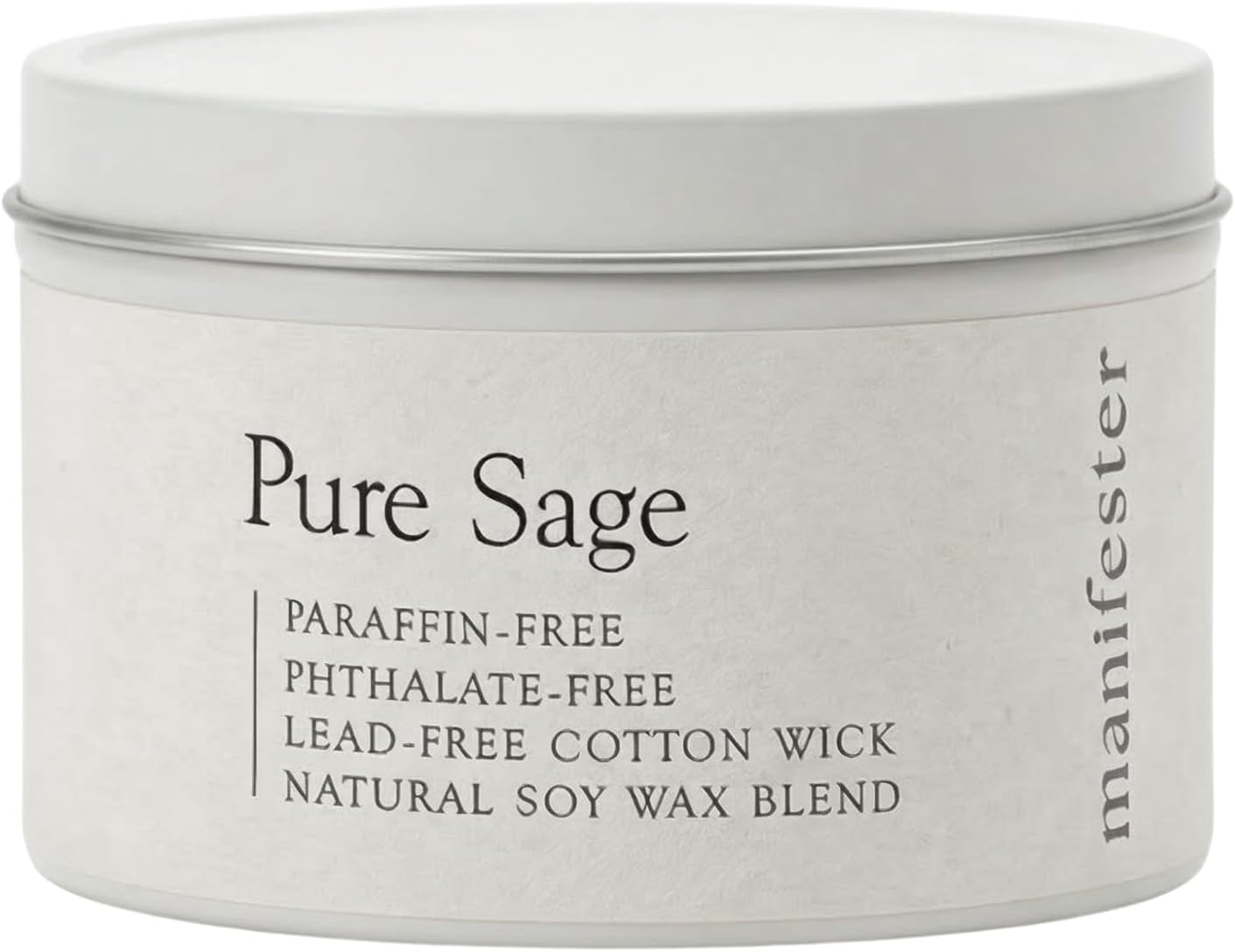 Pure Sage Natural Soy Wax Candle – Phthalate, Paraben & Paraffin Free – Clean Burn Cotton Wick (No Lead or Zinc) – Long-Lasting Aromatherapy – Energy Cleansing Smudge – 6 oz Tin Candle (Pure Sage)