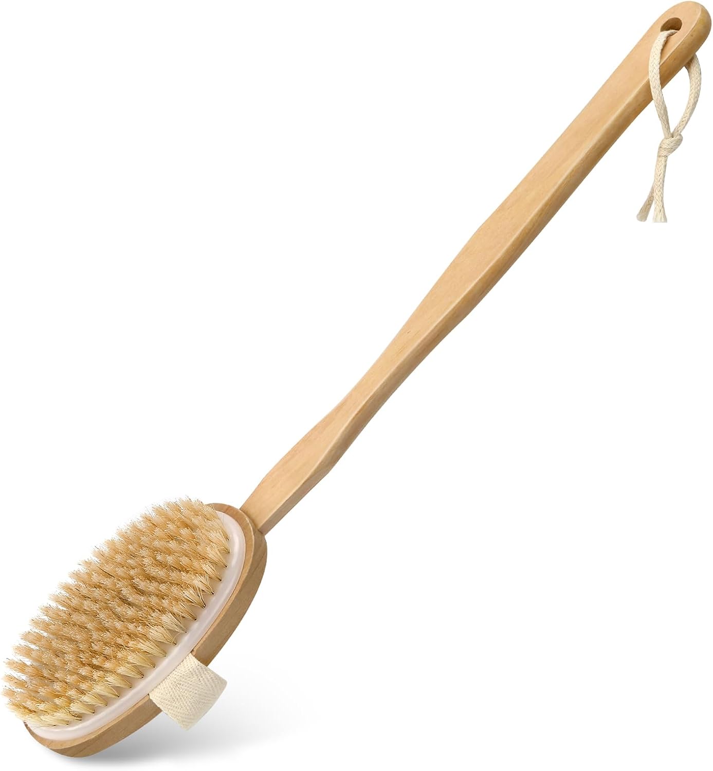 Dry Brushing Body Brush with Long Handle, Natural Bristle Back Brush