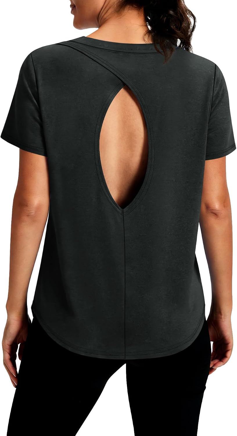 Alaroo Open Back Workout Tops for Women Short Sleeve Pilates Outfits