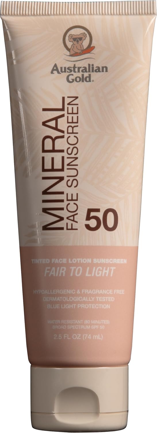 Australian Gold SPF 50 Tinted Mineral Face Sunscreen, Fair-Light, 2.5 fl oz