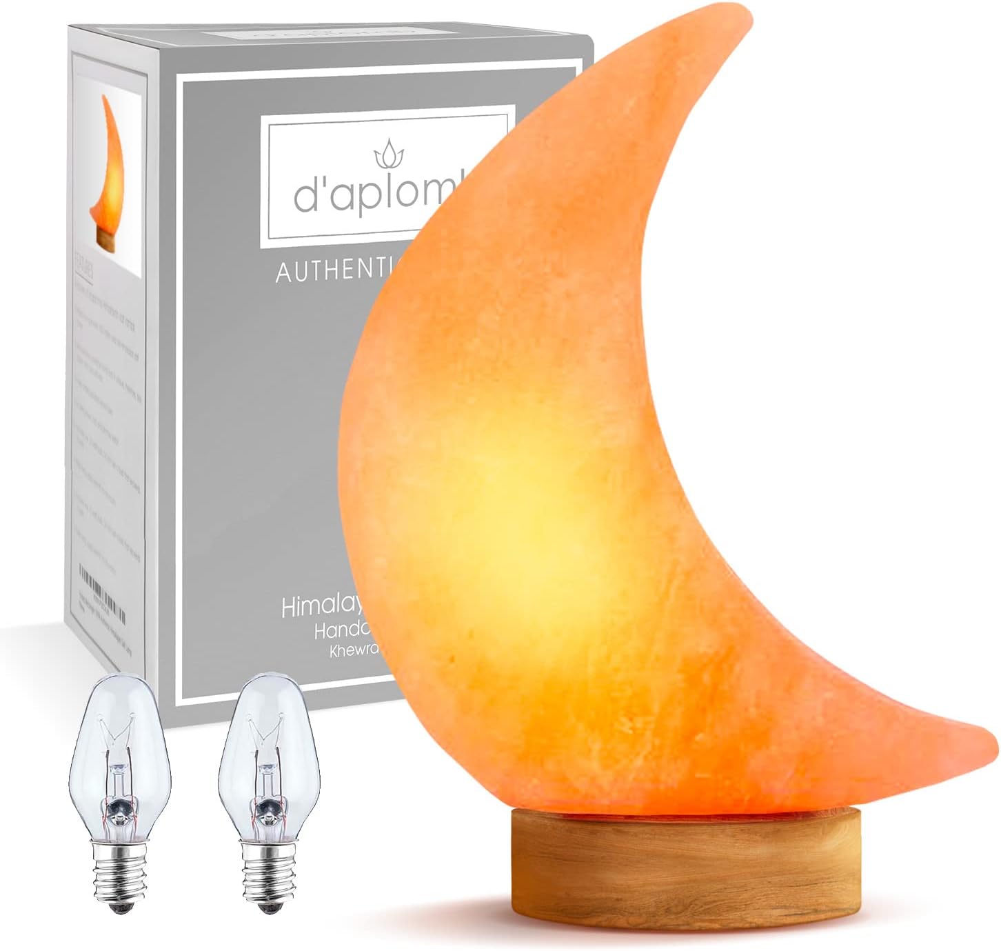 d’aplomb 100% Authentic Natural Himalayan Salt Lamp;Hand Carved Moon Pink