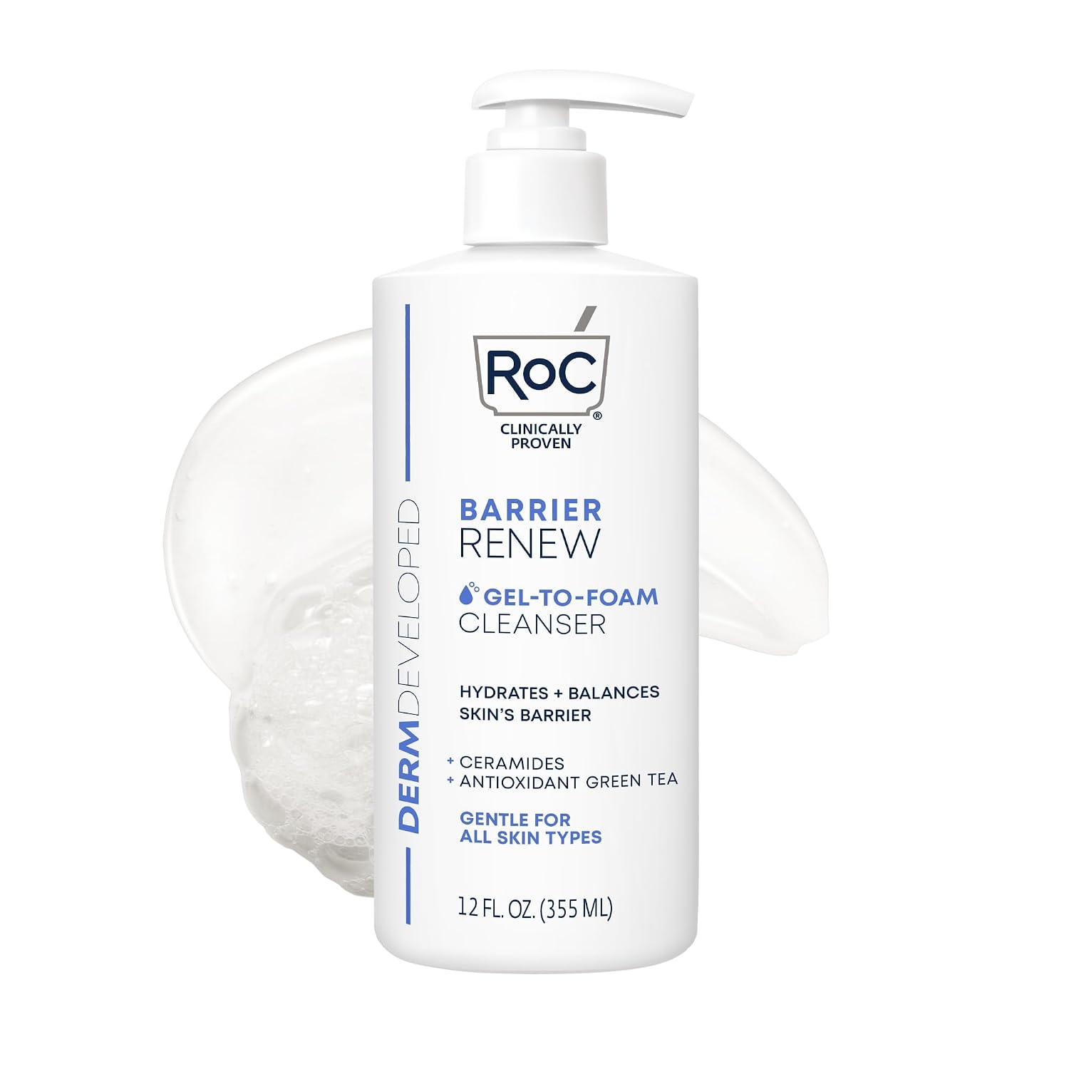 RoC Barrier Renew Gel to Foam Facial Cleanser, Sensitive Skin, non-drying