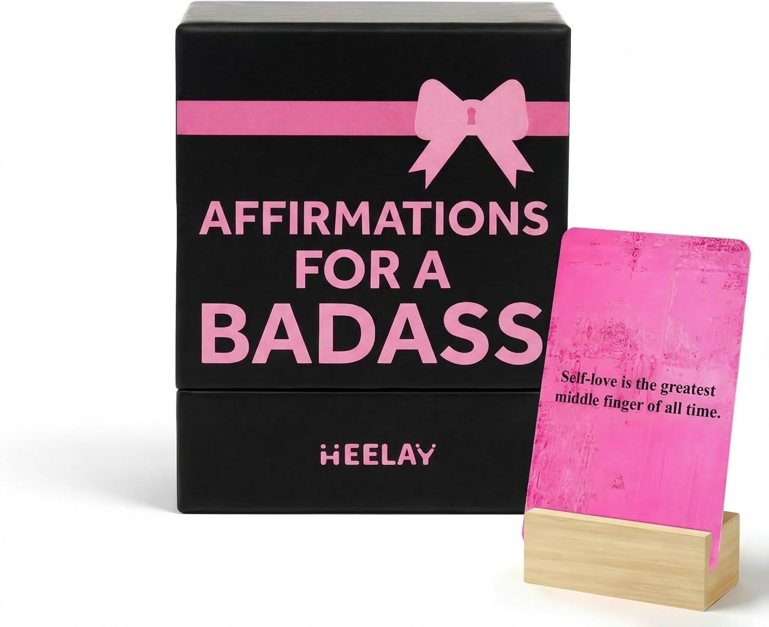 Badass Affirmation Cards for Women, 56 Daily Motivational & Inspirational Cards with Wooden Stand, Birthday Gifts for Women, Self Care, Positive Mindset, Gift for Her
