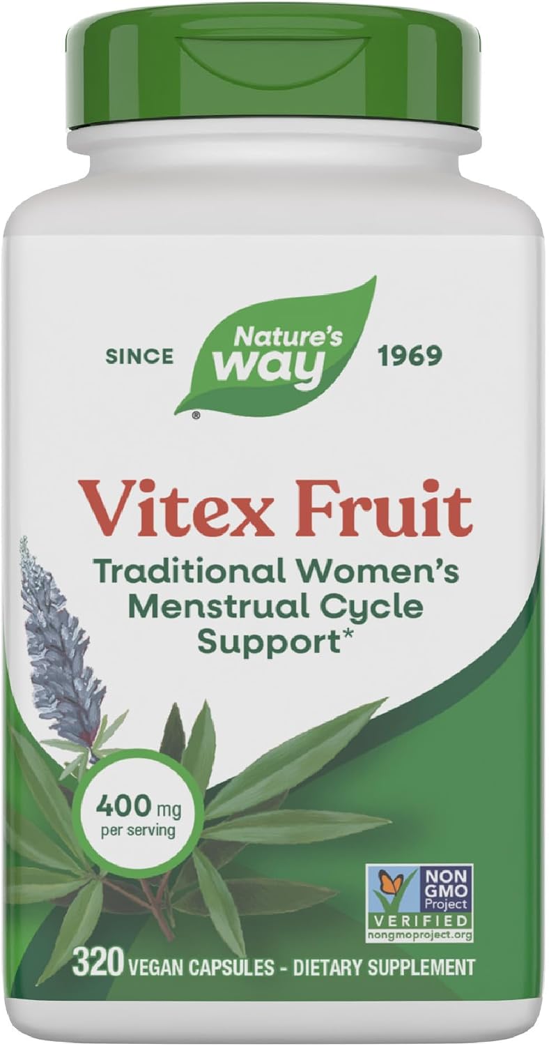 Nature’s Way Vitex Fruit, Chasteberry Dietary Supplement for Women, 320 ct | Traditional Menstrual Cycle Support*, Vitex agnus-castus, Non-GMO Project Verified, Vegan Capsules