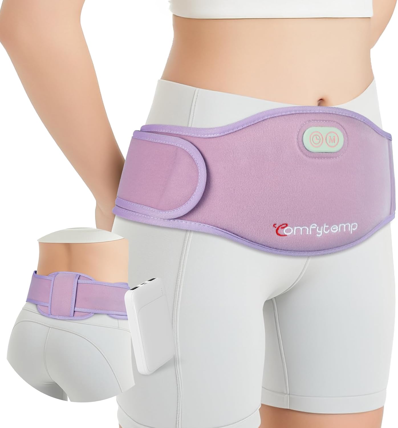 Comfytemp Portable Belly and Back Heating Pad for Period Menstrual Cordless | FSA Eligible HSA, Dual Zone, Wearable Belt for Abdomen Waist, Wireless Rechargeable, 3 Heat ＆ Timer, Girl, Women, Daughter