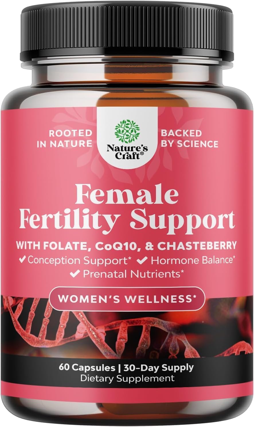 Female Fertility Support Capsules with Prenatal & CoQ10 – 60 Count | Preconception blend with choline, inositol, folate, chasteberry & CoQ10 to support conception