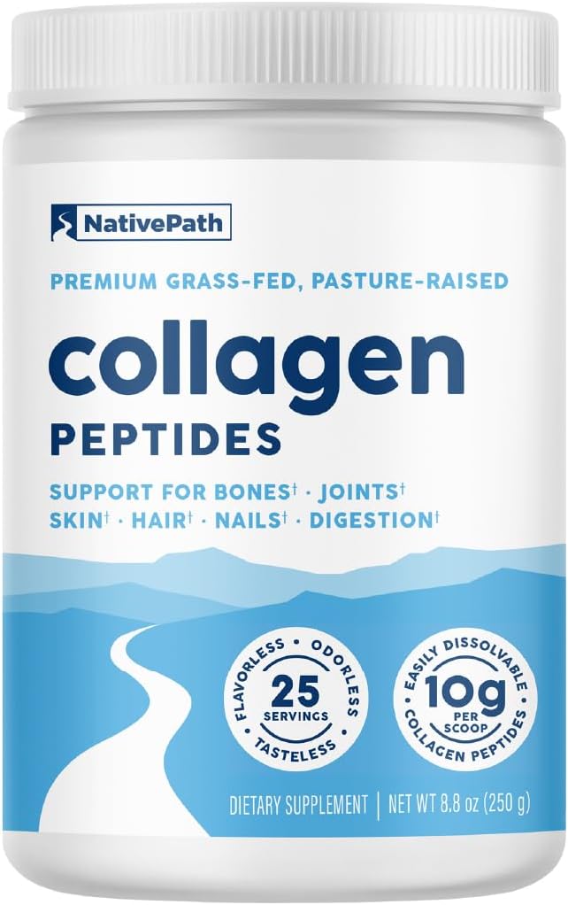 NativePath Collagen Peptides – Hydrolyzed Type 1 & 3 Collagen Powder for Skin, Hair, Nails – 8.8 oz (25 Servings) | 10g Hydrolyzed Per Scoop, Supports Hair, Skin, Nails & Joints, Unflavored, Women & Men, Keto & Paleo