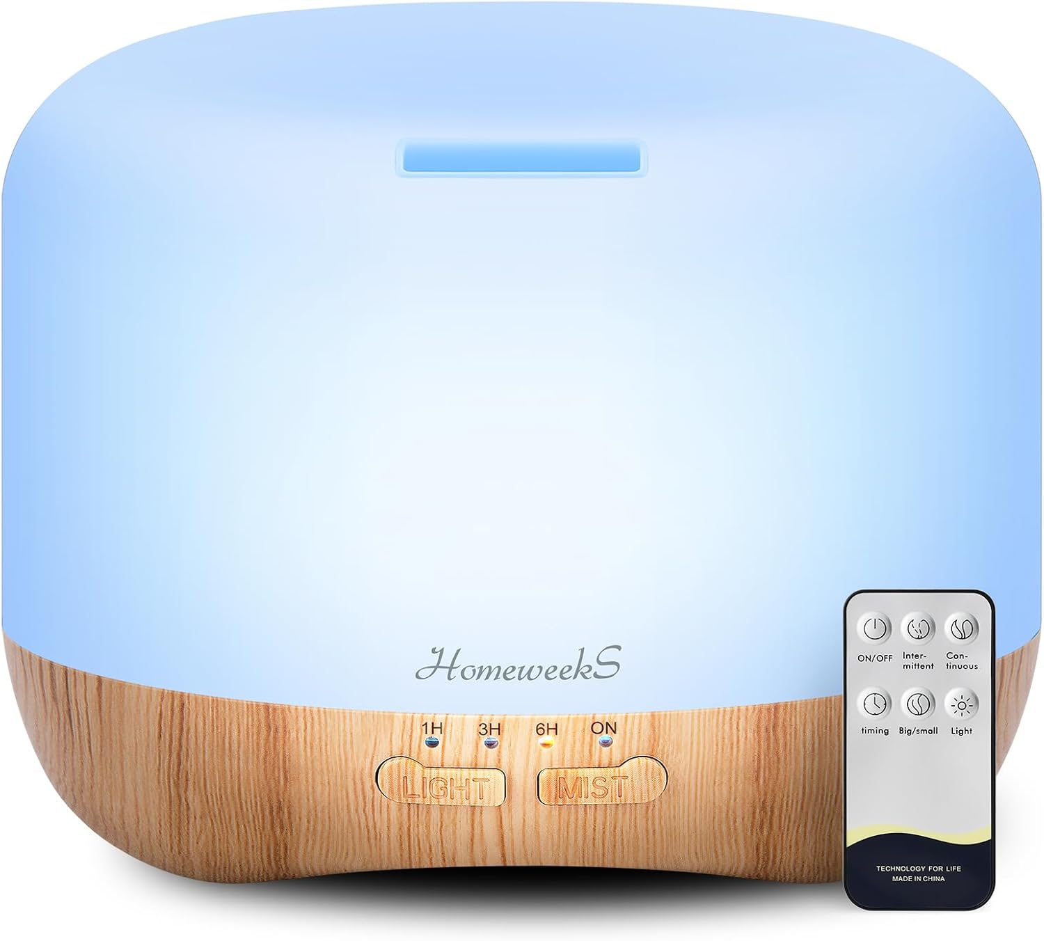 Homeweeks Essential Oil Diffuser for Room Aromatherapy Scent Diffuser | Auto Off Ultrasonic Aroma Fragrance Diffuser for Bedroom Office, Remote Control, 7 Colors Light, Cool Mist, Timer 500 ML