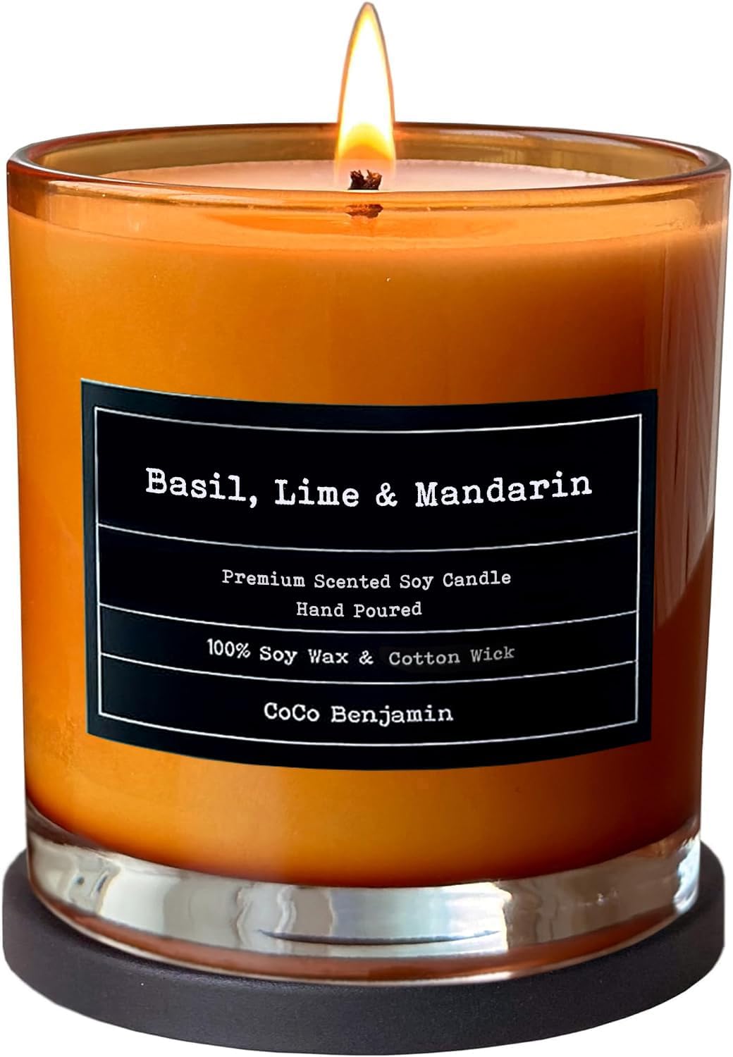 (Basil, Lime & Mandarin) 100% Natural Soy Wax Candle by CoCo Benjamin – Highly Scented & Hand-Poured Luxury Candle – Clean Burning Cotton Wick