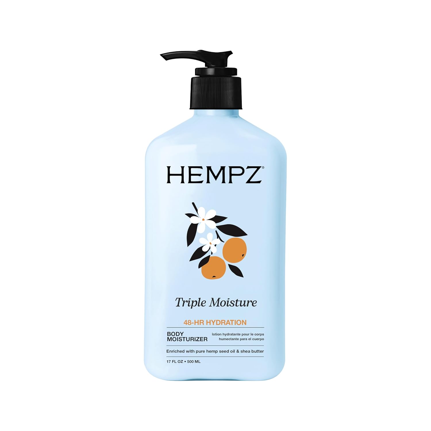 HEMPZ Triple Moisture Body Moisturizer, 17 Oz – Hydrating Lotion Rich with Minerals, Vitamin C, & Hempseed Oil to Nourish & Repair Extremely Dry or Sensitive Skin for Body | Fresh Citrus Scent, Hemp Seed Oil for Dry Skin, 48-Hour Hydration, Vegan & Cruelty-Free, Paraben-Free