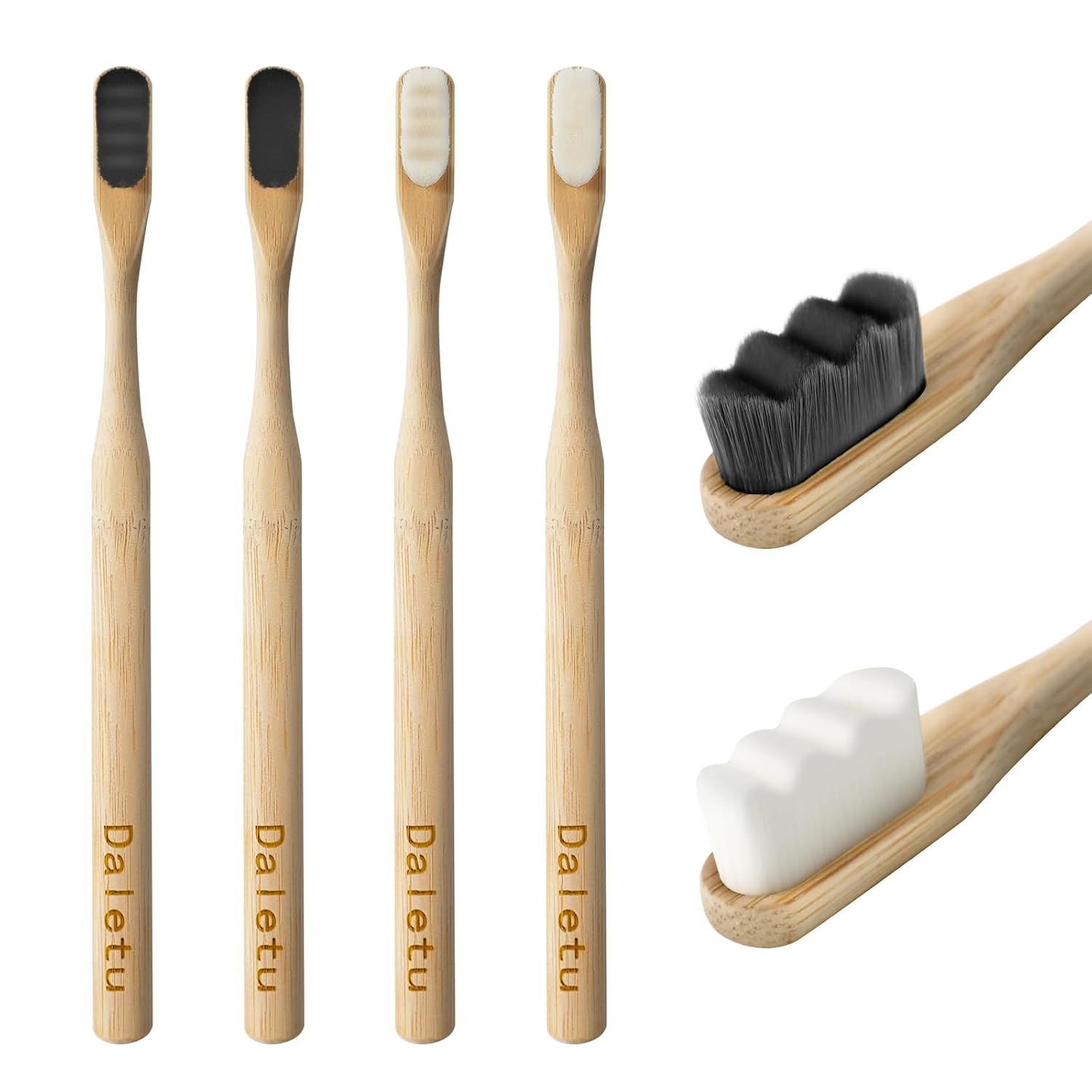 Daletu Extra Soft Bamboo Toothbrushes for Sensitive Gums, 20000 Extra Soft Bristle Toothbrushes for Adults, Eco-Friendly, Natural Wooden Organic Micro Nano Bamboo Bristle Toothbrush – 4 Pack