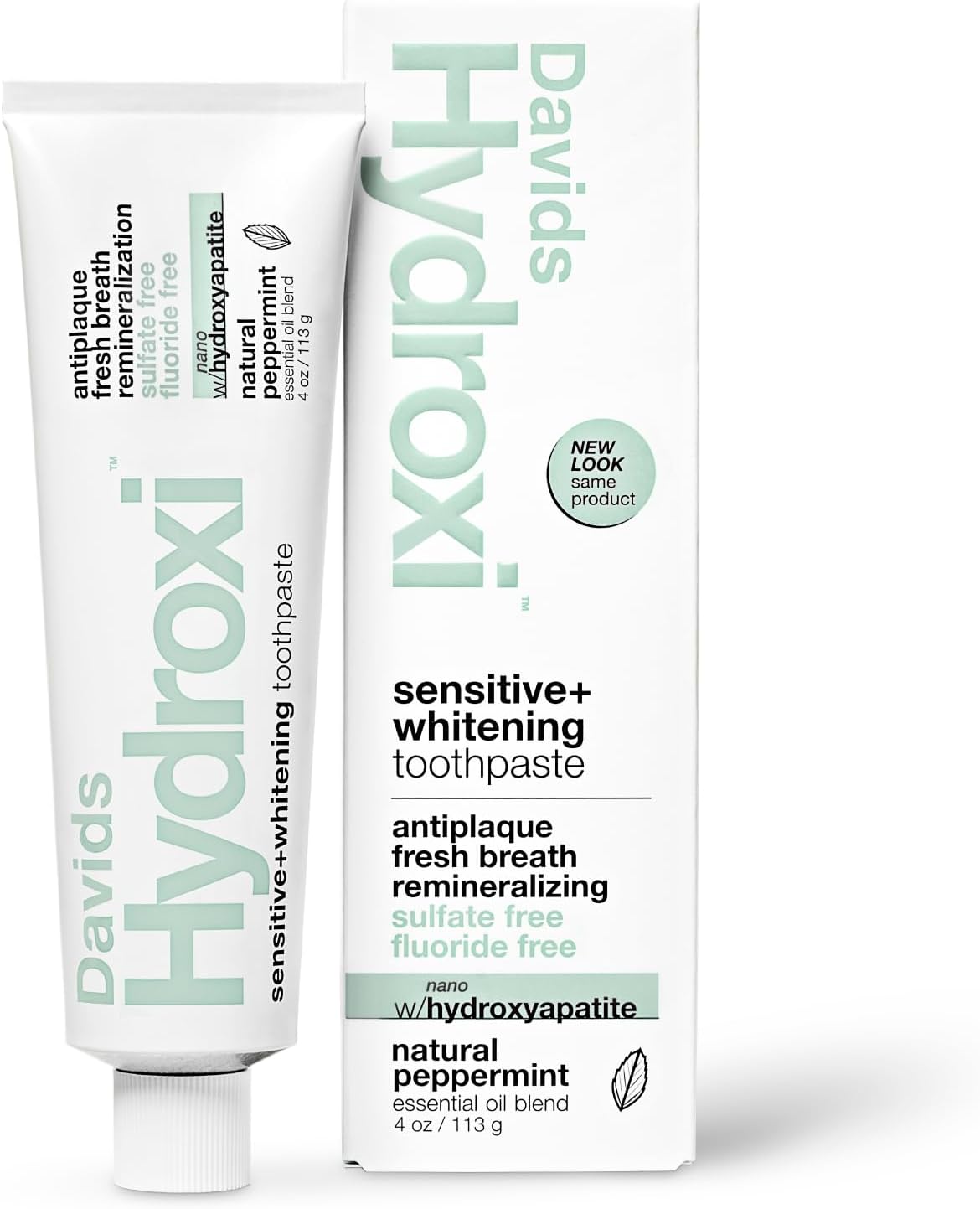 Davids Nano Hydroxyapatite Toothpaste Sensitive + Whitening Peppermint 4oz | Fluoride Free | Remineralizing | Enamel Health | Antiplaque | SLS Free | Made in USA | Recyclable Metal Tube | EWG Verified