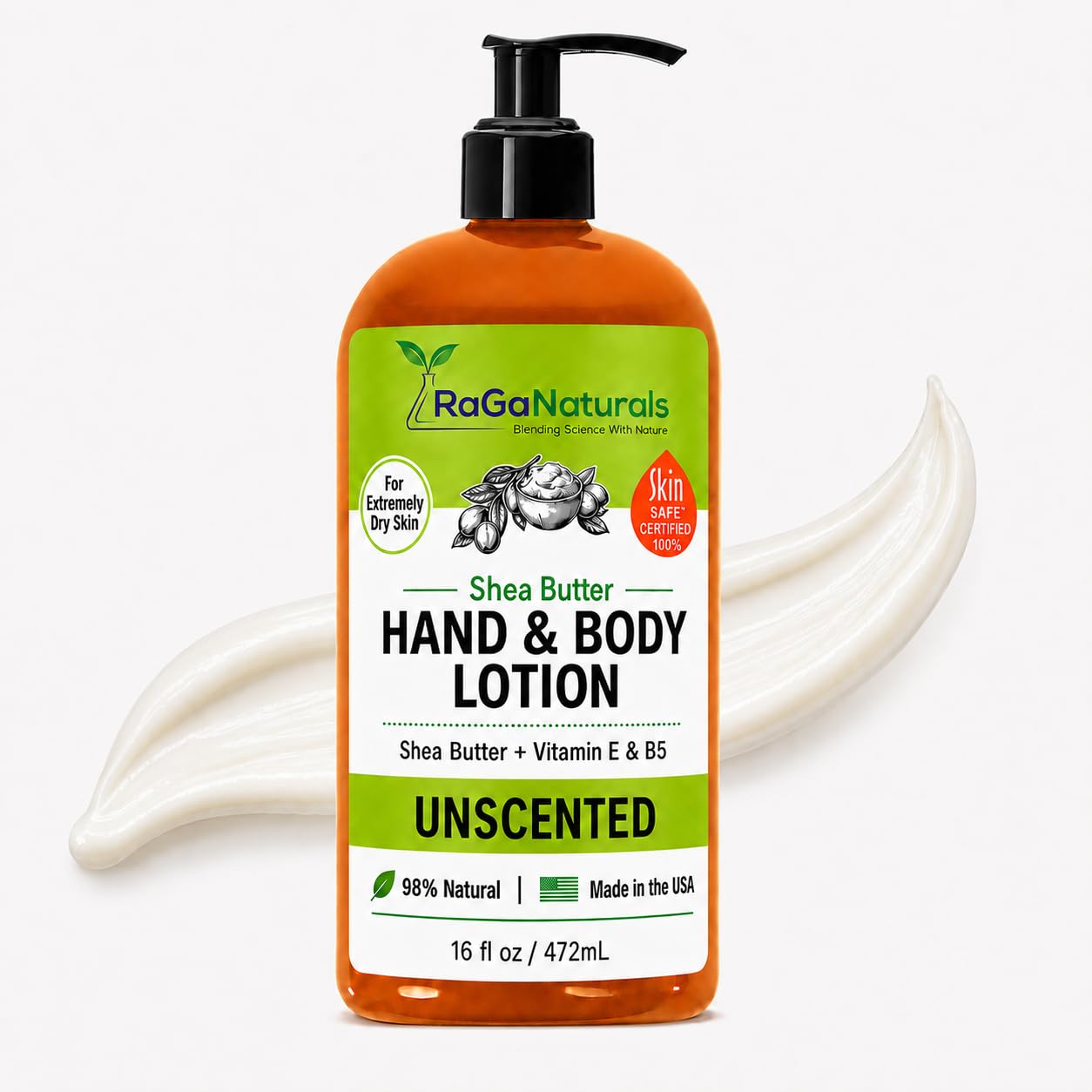 RaGaNaturals Unscented Shea Butter Lotion for Extremely Dry Skin – 16oz | Natural, Non Toxic, Fragrance-Free, Hydrating Hand and Body Lotion with Avocado Oil and Vitamin E.