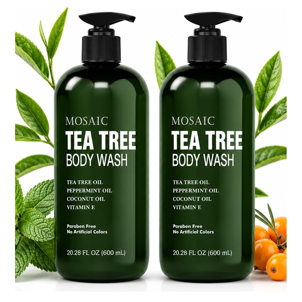 AnatoliaDaphne Tea Tree Body Wash and Shower Gel with Vitamin E for Jock Itch, Eczema, Ringworm, Body Odor, Body Wash Women & Men with Added Body Oils,LARGE 20.2 FL Oz Bottle (Tea Tree, Pack of 2)