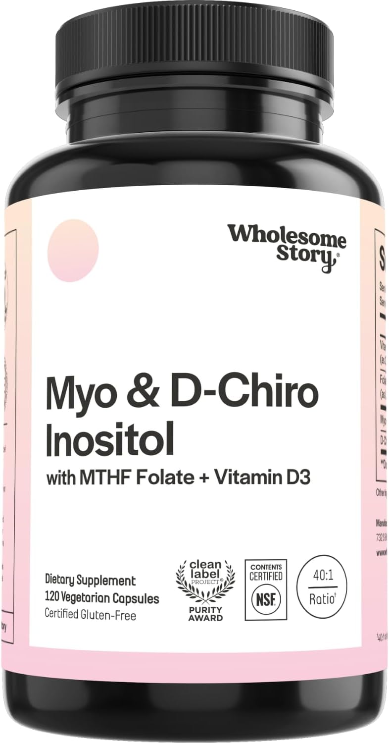 Myo-Inositol & D-Chiro Inositol Capsules with MTHF, Folate, Vitamin D| Support for Ovarian Function, Hormone Balance, & Homocysteine Levels | Fertility Supplements for Women | 40:1 Ratio