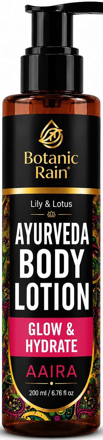 Organic Body Lotion for Dry & Crepey Skin – Lightweight Non-Greasy Ayurvedic Daily Moisturizer with Lily & Lotus, 6.76 fl oz (1)