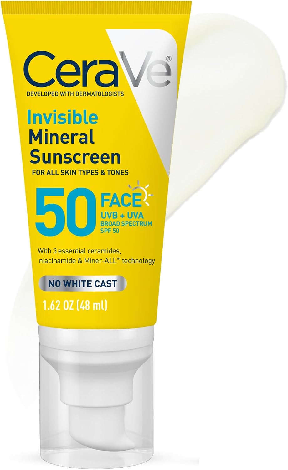 CeraVe Invisible Mineral Sunscreen SPF 50, Face Sunscreen, Travel Size | Skin Care, Sunscreen for Sensitive Skin, Zinc Oxide, Titanium Dioxide, Vitamin E, Niacinamide, Ceramides, Oil Free