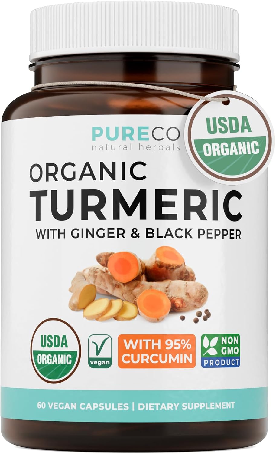 Organic Turmeric Ginger Black Pepper Supplement – High Potency Organic Turmeric Curcumin Capsules with Ginger & Black Pepper for Enhanced Benefits and Absorption – Vegan & Non-GMO (2 Month Supply)