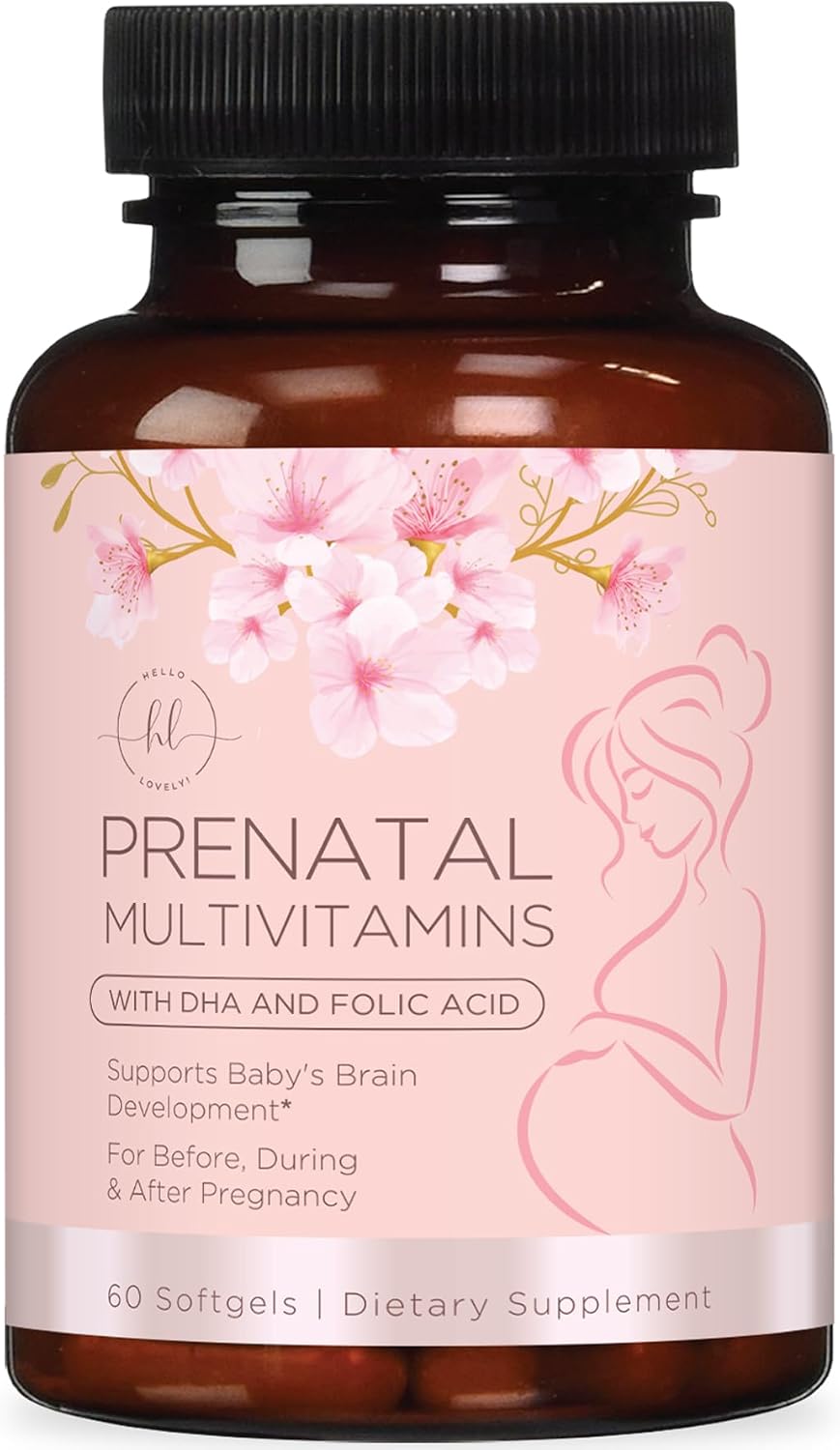 Prenatal Vitamins for Women with Folic Acid + Omega 3 DHA for Fetal Development Support – Prenatal Vitamin Supplement For Mom & Baby – Daily Pregnancy Multivitamin Nutritional Support – 60 Softgels