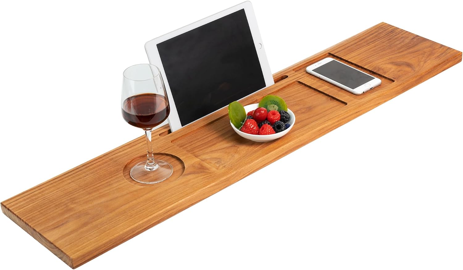 VaeFae Teak Wood Bathtub Tray Table with Wine and iPad Holder