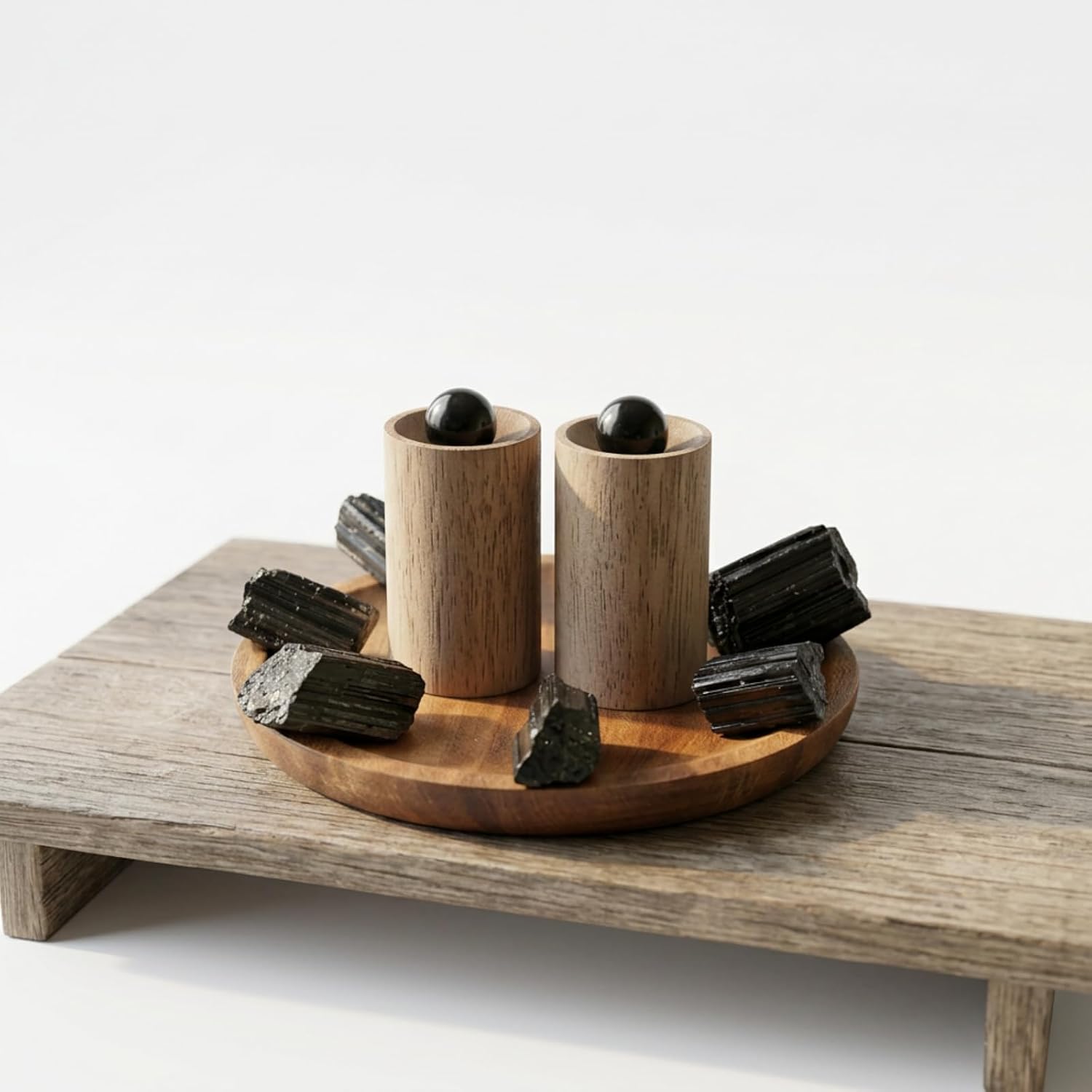 Black Tourmaline Crystal Passive Diffuser Set, Home Décor, Office Gift | Aromatherapy Diffuser, Natural Crystal and Wood, Without Electricity or Heat, Long-lasting, Natural Healing Raw Rocks