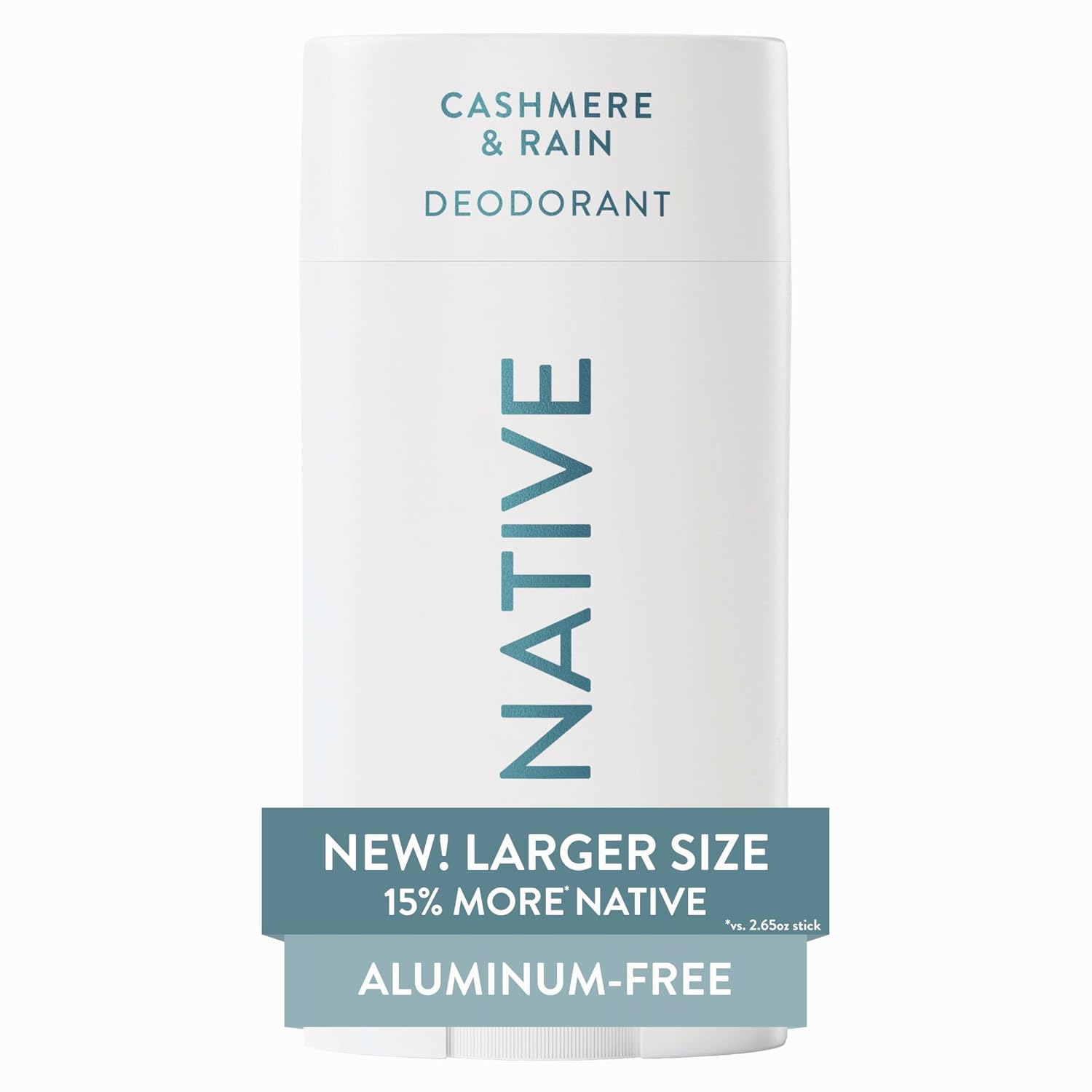 Native Aluminum Free Deodorant, Cashmere & Rain, Large Size Stick, 72 Hour Odor Control, for Women & Men, Contains Naturally Derived Ingredients, 3.1 oz