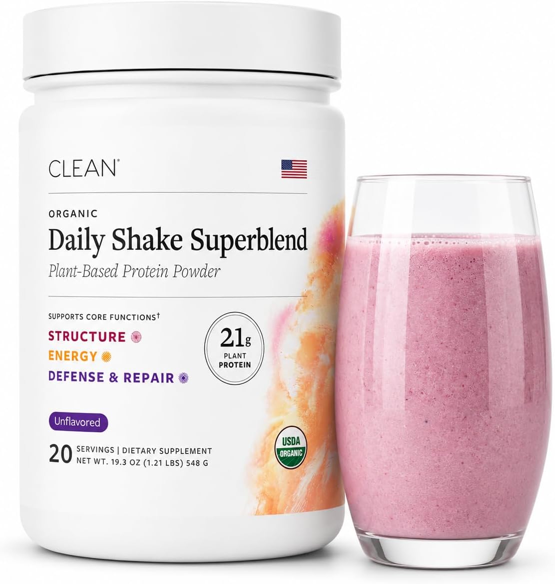 Clean Daily Shake Protein Powder 21g, Probiotic No Gums No Fillers, Vegan