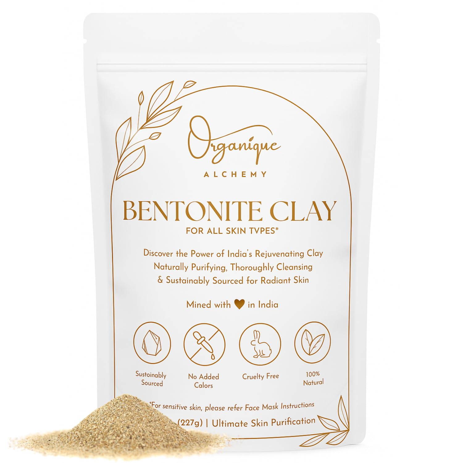 Bentonite Clay Powder For Face, Body & Hair, Deep Pore Cleansing & Detox, Indian Healing Calcium & Sodium Clay, For Masks & Bath 8 oz (227g)