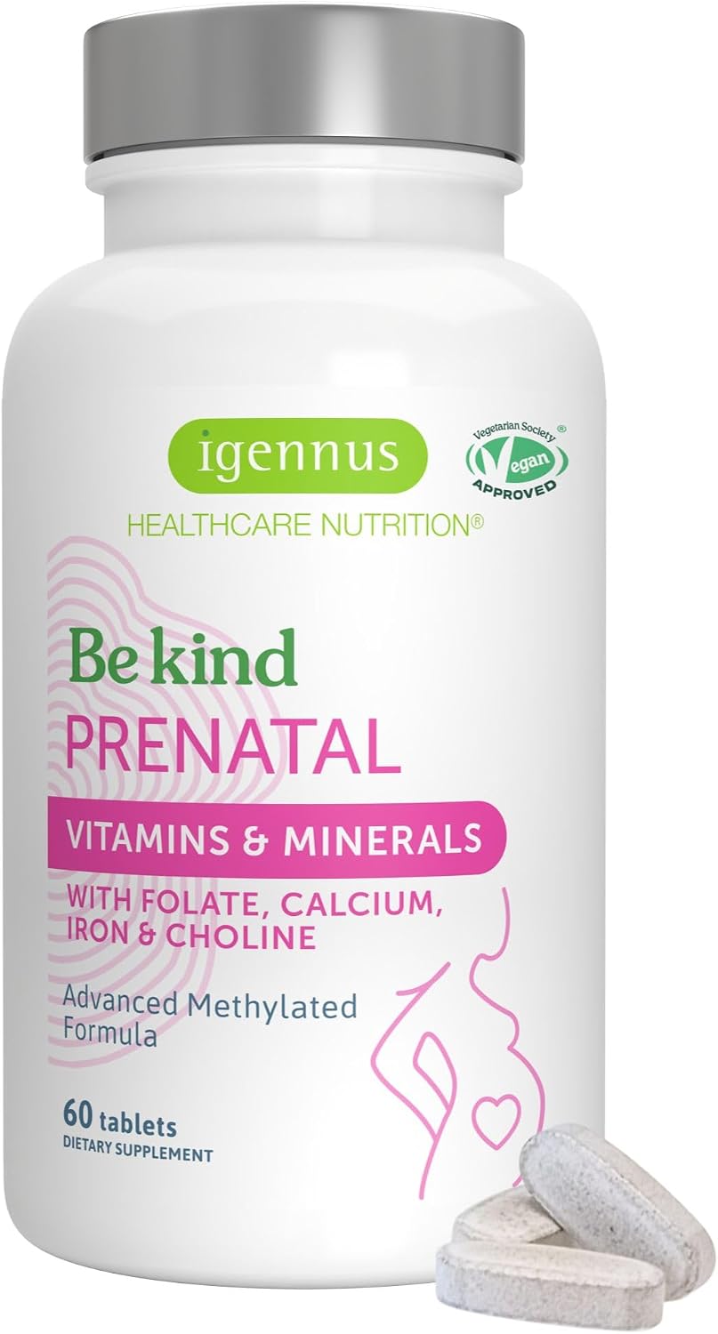 Igennus Methylated Prenatal Multivitamin, Folate for MTHFR, Pure & Clean | Choline & Gentle Iron, High Absorption Prenatal Vitamins for Women with Calcium & Magnesium, Vegan, Halal, 60 Tablets