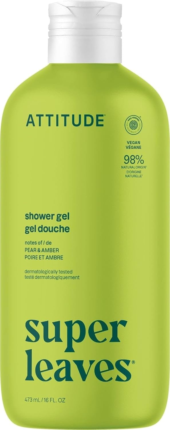 ATTITUDE Body Wash, EWG Verified Shower Gel, Dermatologically Tested, Plant and Mineral-Based, Vegan Personal Care Products, Pear & Amber Scent, 16 Fl Oz