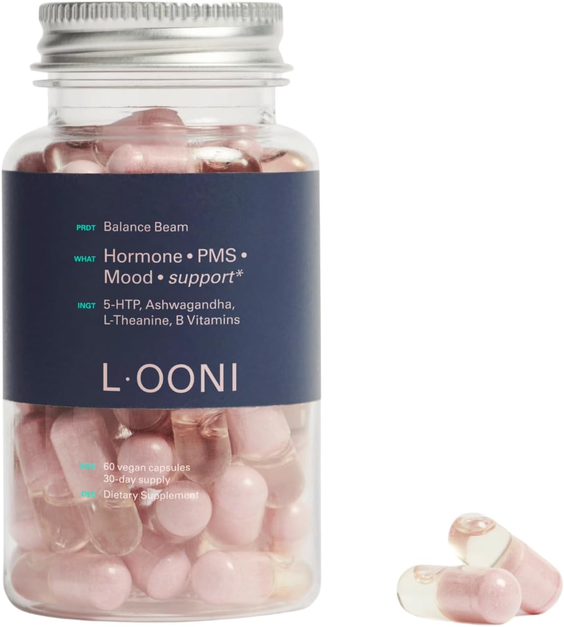 LOONI PMS Relief Balance Beam Supplement for Women – Hormone Balance for Menopause, B12, Omega-6, Zinc & Nootropics – Supports Mood Swings, Cramps, Cravings – 60 Vegan Capsules