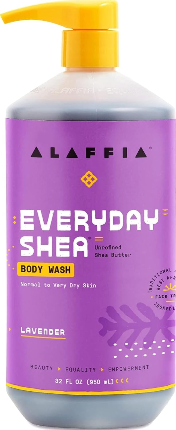 Alaffia – EveryDay Shea Body Wash, Naturally Helps Moisturize and Cleanse without Stripping Natural Oils with Shea Butter, Neem, and Coconut Oil, Fair Trade, Lavender, 32 Fl Oz