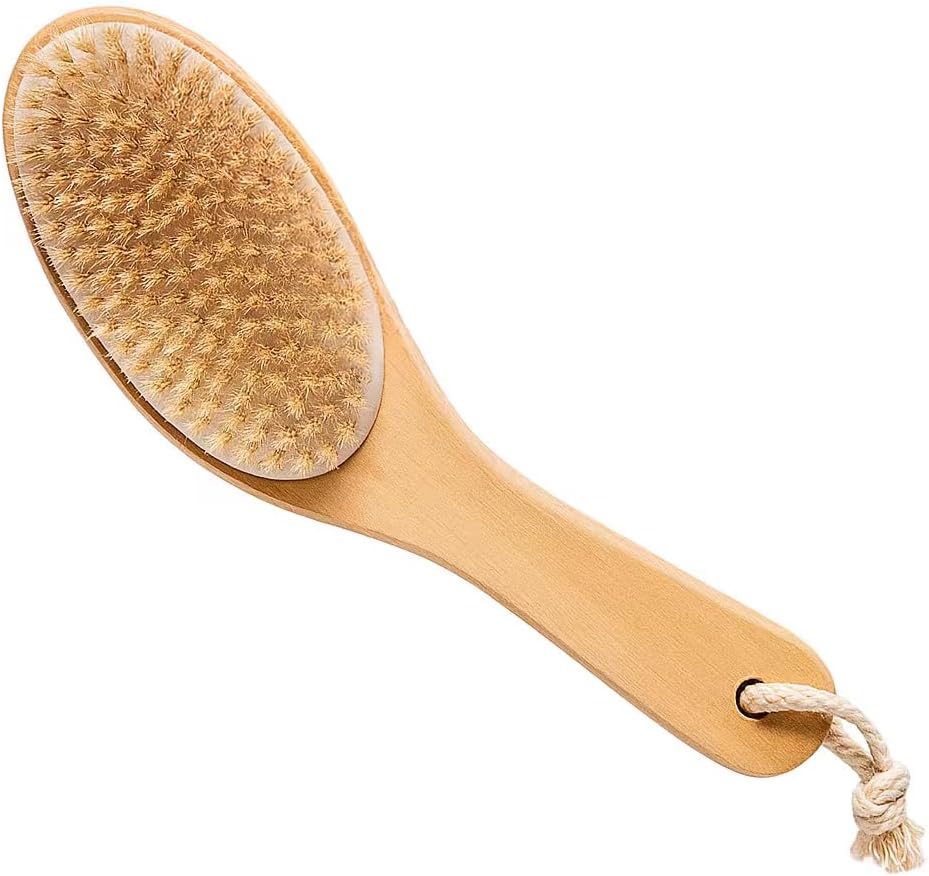 100% Natural Boar Bristle Body Brush with Contoured Wooden Handle by TOUCH ME
