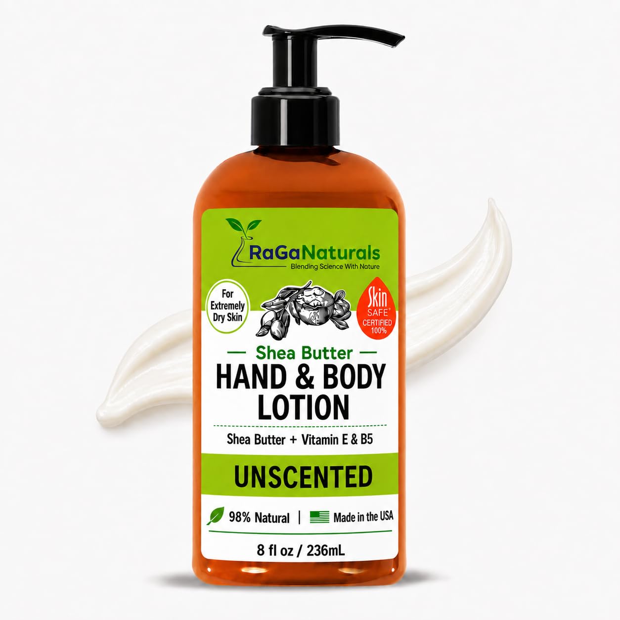 RaGaNaturals Unscented Shea Butter Lotion for Extremely Dry Skin – 8oz | Natural, Non Toxic, Fragrance-Free, Hydrating Hand and Body Lotion with Avocado Oil and Vitamin E.