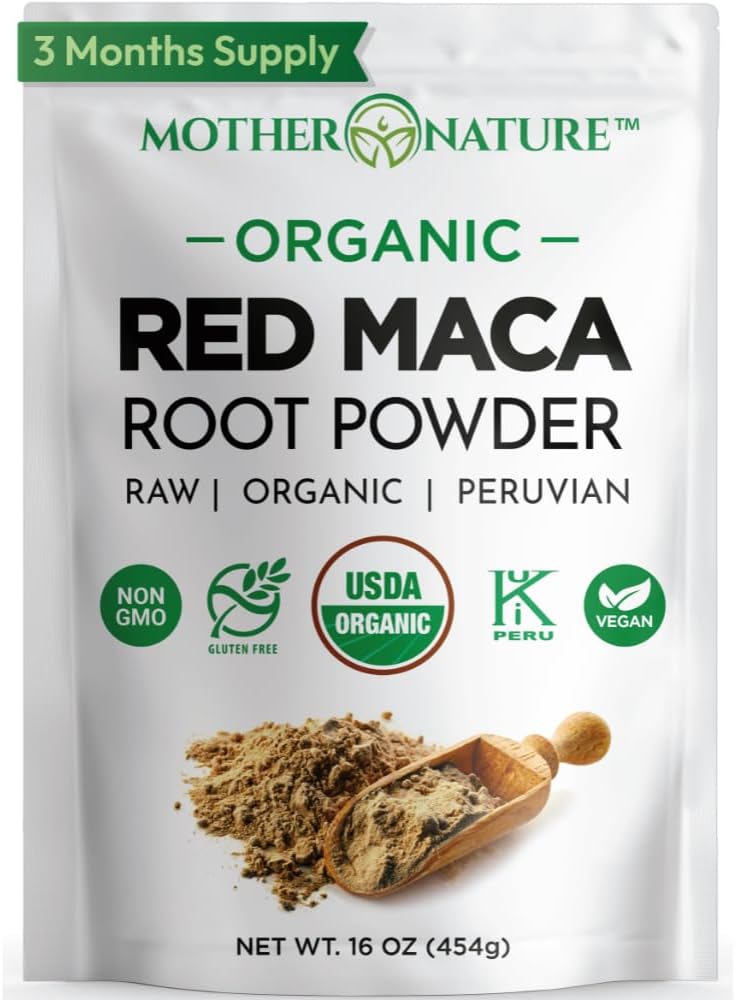 MNO Red Maca Root Powder for Women, 16 oz – Organic Raw Peruvian Maca Roja | Hormone Balance, Energy, Libido & Menopause Support – USDA Certified, Non-GMO, Vegan, Gluten Free