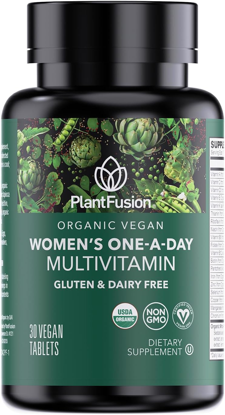 PlantFusion Organic Multivitamin for Women with Iron, One Daily Vegan Multivitamin with Plant Based B12, D3 & Whole Food Blend for Energy & Immune Support – 30 Tablets (1 Month Supply)