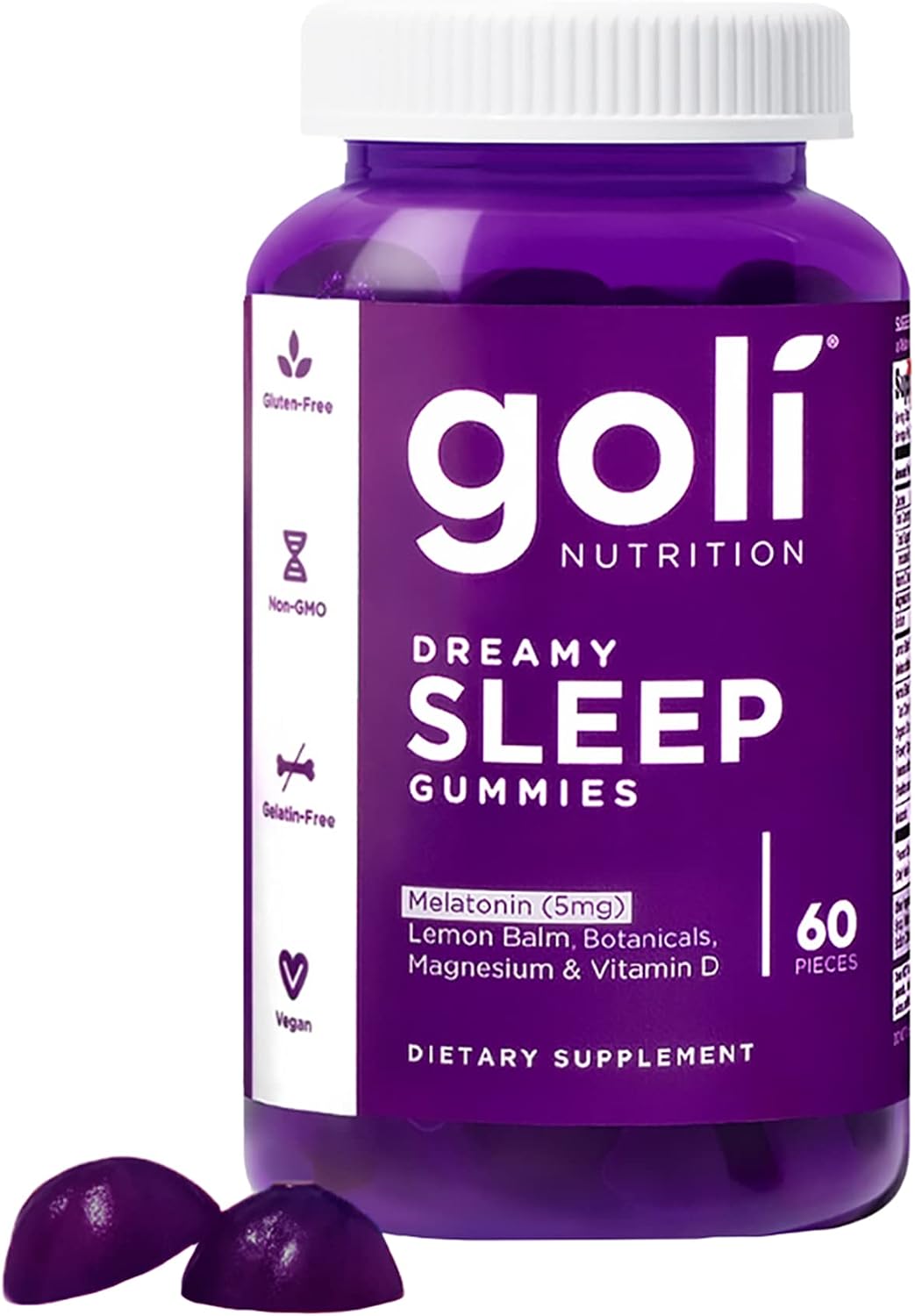 Goli Dreamy Sleep Gummy – 60 Count – Melatonin, Vitamin D, Magnesium, and Lemon Balm Extract – Gelatin-Free, Gluten-Free, Vegan & Non-GMO