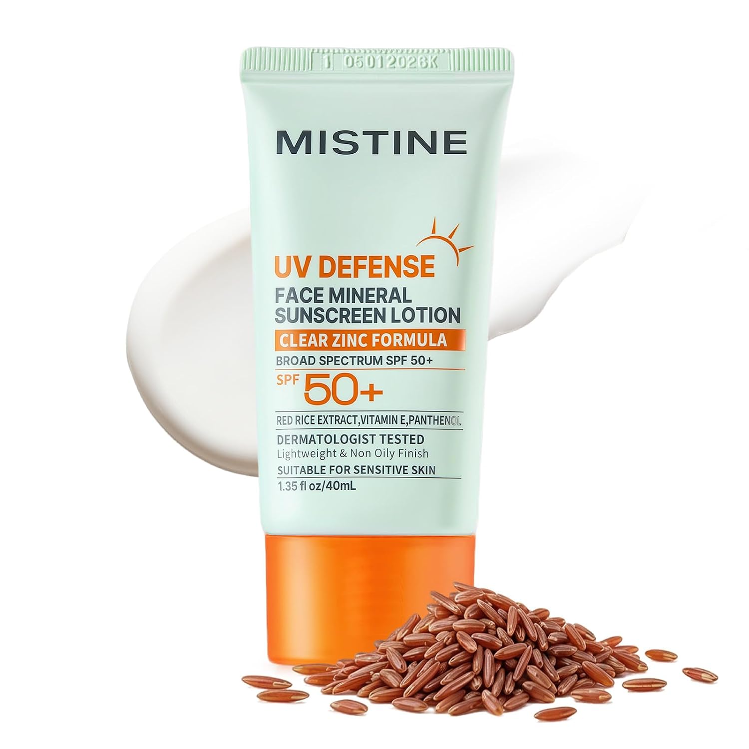 MISTINE Mineral Sunscreen Lotion for Face SPF 50+, Zinc Oxide Lightweight Non Oily Finish Korean Sunscreen for Sensitive Skin, Fragrance Free, Reef Safe & Dermatologist Tested, 1.35 Fl Oz/40mL