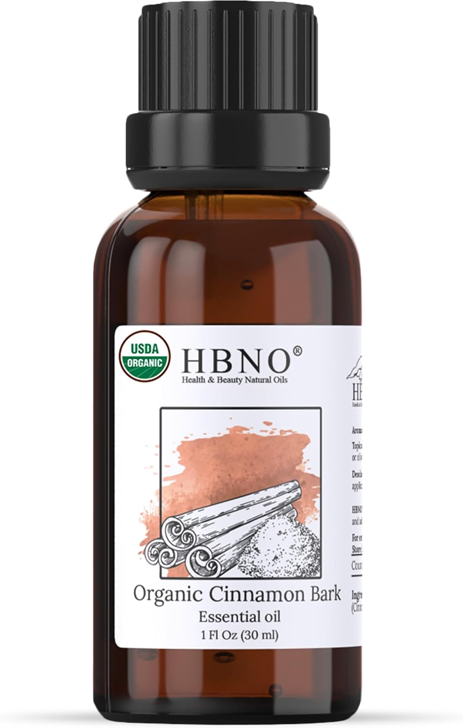HBNO Organic Cinnamon Bark Essential Oil – 1 oz (30ml) Size – Ideal for Diffusers, Cleaning Agents, Skincare, and Haircare.