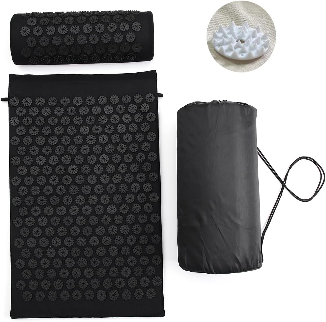 Acupressure Mat and Pillow Set for Back/Neck Pain Relief and Muscle Relaxation (Black/Black)