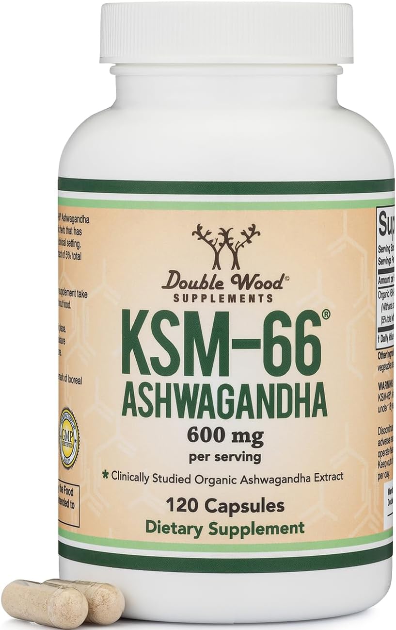 KSM-66 Ashwagandha 600mg, Organic, Sleep + Stress Support, 120 Capsules | Sleep + Stress Supplement, Full-Spectrum KSM-66, Most-Studied Form, Organic, Take PM or Split AM/PM, Gluten-Free