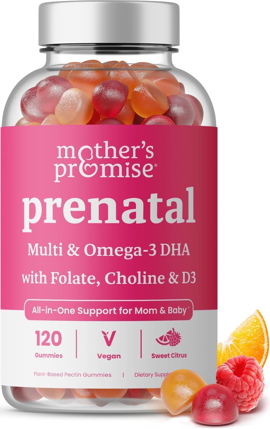 Mother’s Promise Vegan Prenatal Gummies with DHA, Folate, 120 Count